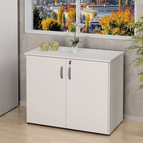 Armário Multiuso Baixo 2 Portas 80cm Largura em MDP Branco Linha Office