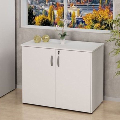 Armário Multiuso Baixo 2 Portas 80cm Largura em Branco Linha Office