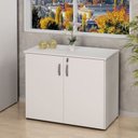 Ver imagem 1 de Armário Multiuso Baixo 2 Portas 80cm Largura em Branco Linha Office