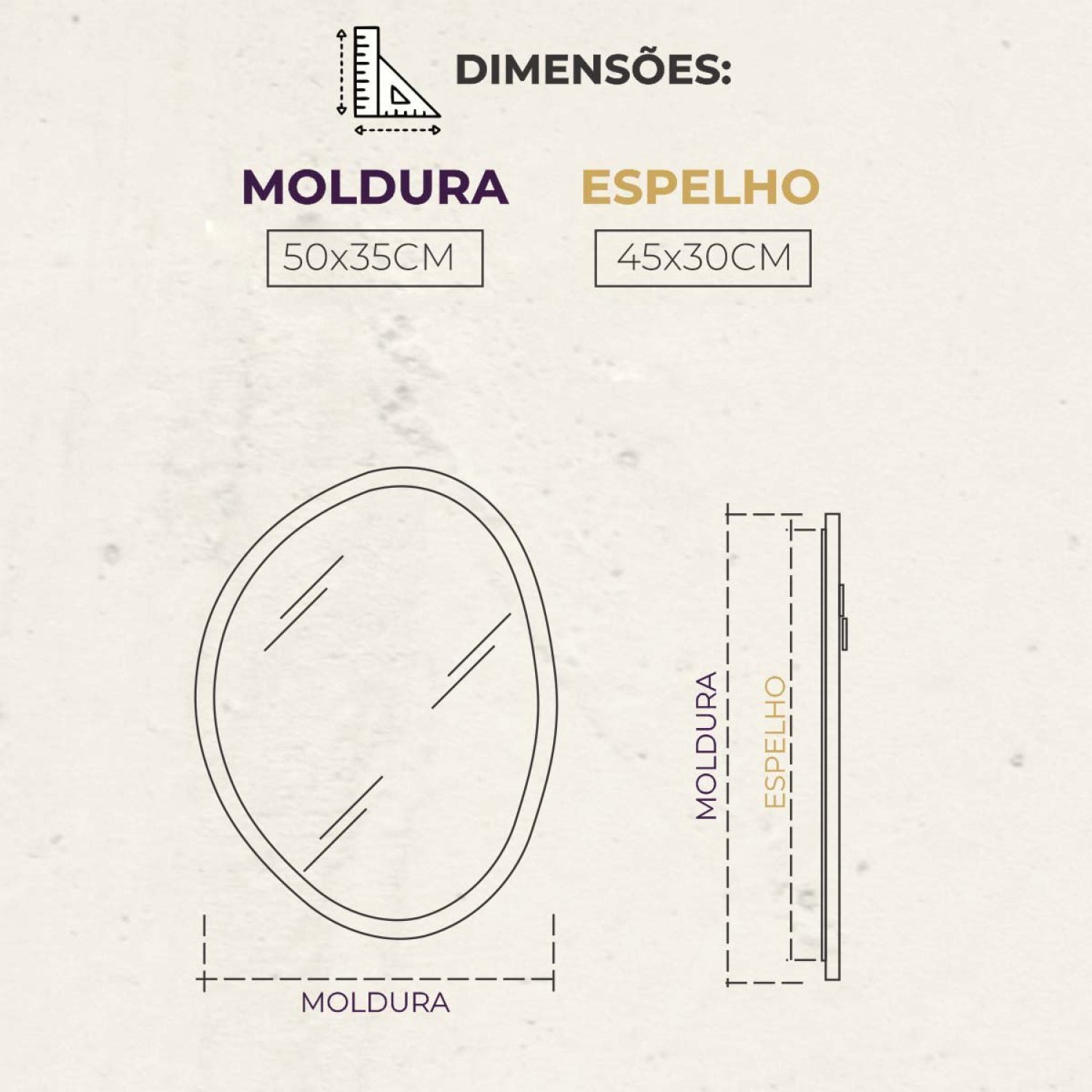 Espelho Decorativo Orgânico 50x35 cm em MDF - 6