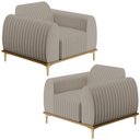 Ver imagem 1 de Kit 2 Poltronas Decorativas Base De Madeira Pés D'Ouro Molino D02 Linho Bege C-107 - Lyam Decor