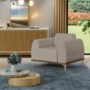 Ver imagem 2 de Kit 2 Poltronas Decorativas Base De Madeira Pés D'Ouro Molino D02 Linho Bege C-107 - Lyam Decor