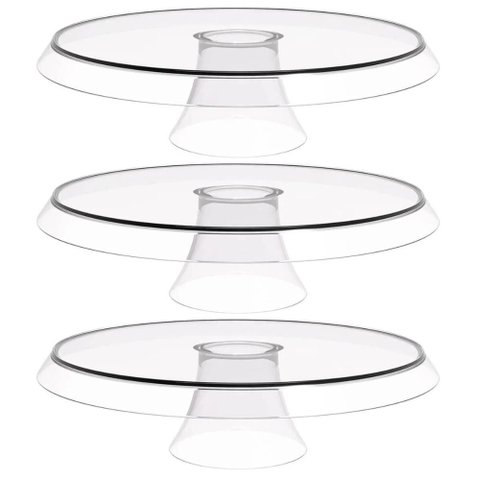 3 Bases Porta Bolos Tortas Doces 30cm com Pé Transparente Glassy Crippa