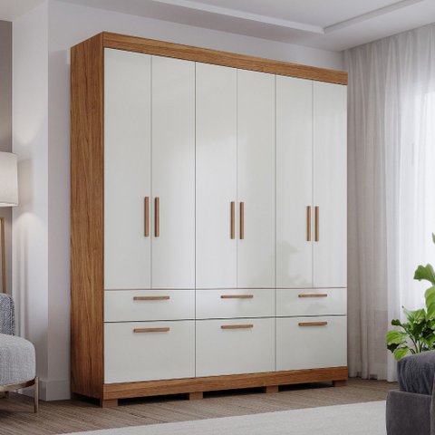 Guarda Roupa Lisboa 6 Portas de Bater 5 Gavetas MDF