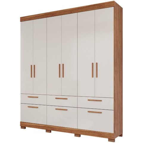 Guarda Roupa Lisboa 6 Portas de Bater 5 Gavetas Mdf