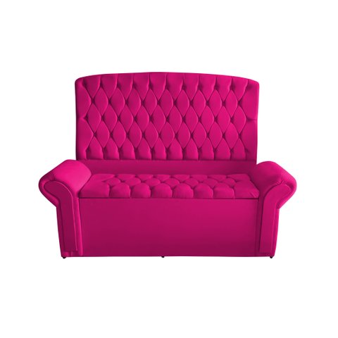 Kit Dubaí Cabeceira de Cama Box Casal e Recamier Baú Queen 160 Cm Suede Rosa Pink Eli Móveis
