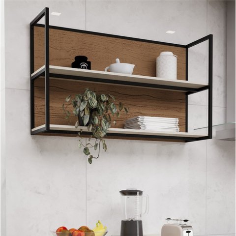 Nicho Aéreo 120cm para Cozinha Viena Branco/Freijo/Cinza Argila