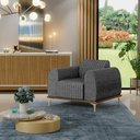 Ver imagem 2 de Kit 02 Poltronas Decorativa Base Madeira Pés D'Ouro Molino D02 Linho Cinza Escuro C-416 - Lyam