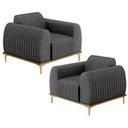 Ver imagem 1 de Kit 02 Poltronas Decorativa Base Madeira Pés D'Ouro Molino D02 Linho Cinza Escuro C-416 - Lyam