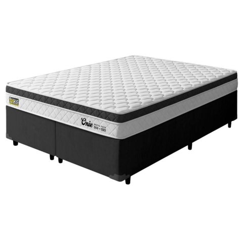 Cama Box Queen Onix Euro Pillow Espuma Ortopédica Tecido Jacquard Branco Preto Hellen