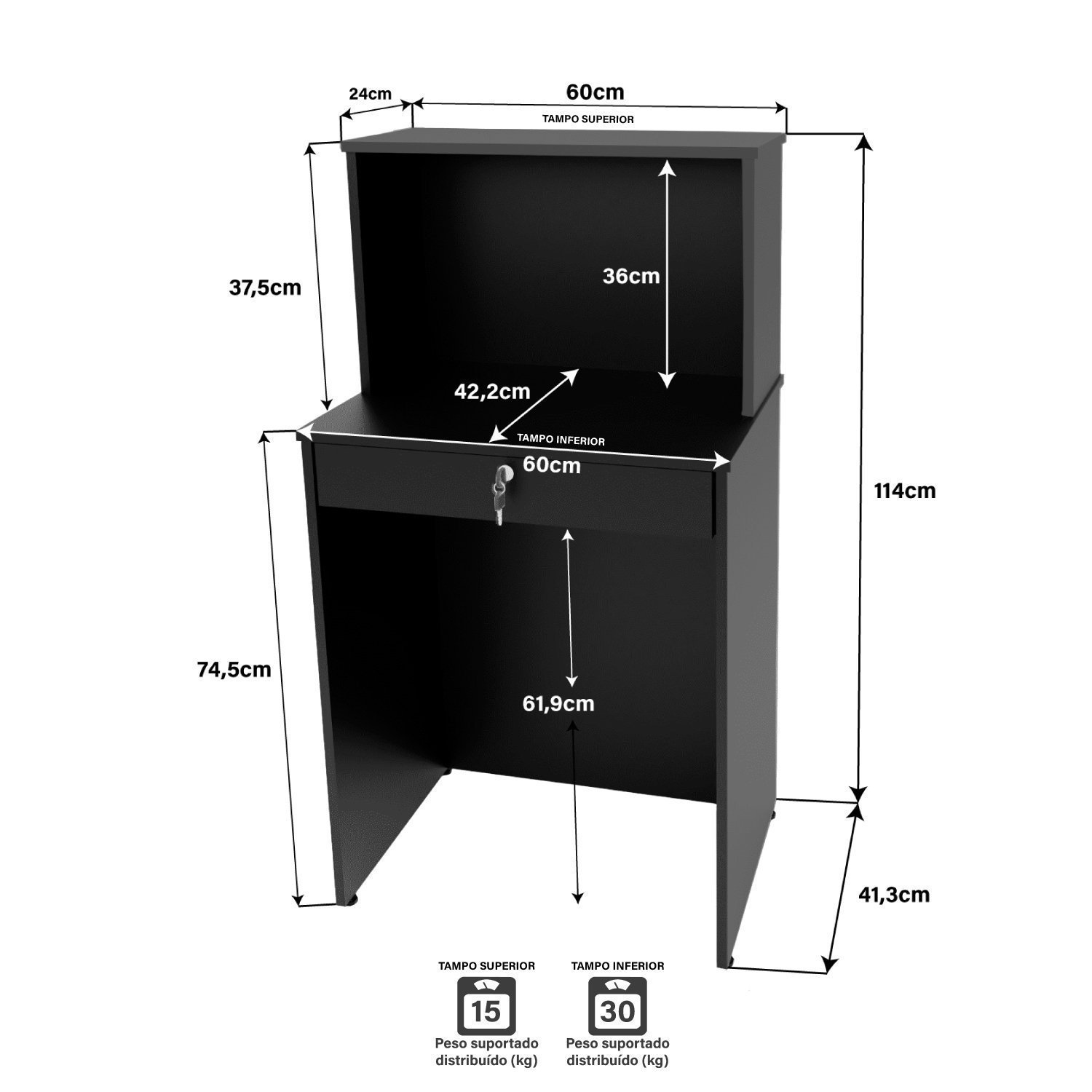 Balcão Caixa Atendimento Comercial Recepção Consultório 60cm - 4