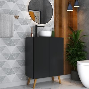 Gabinete Banheiro 2 Portas Retrô 63cm Multimóveis MP5006 Preto/Natural