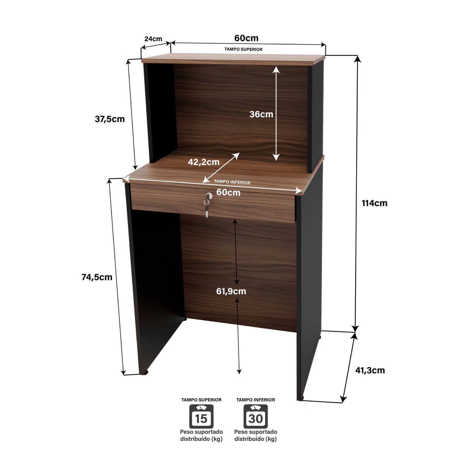 Balcão Caixa Atendimento Comercial Recepção Consultório 60cm - 4