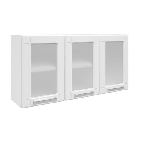 Armário Aéreo Aço 3portas de Vidro Branco Múltipla Bertolini