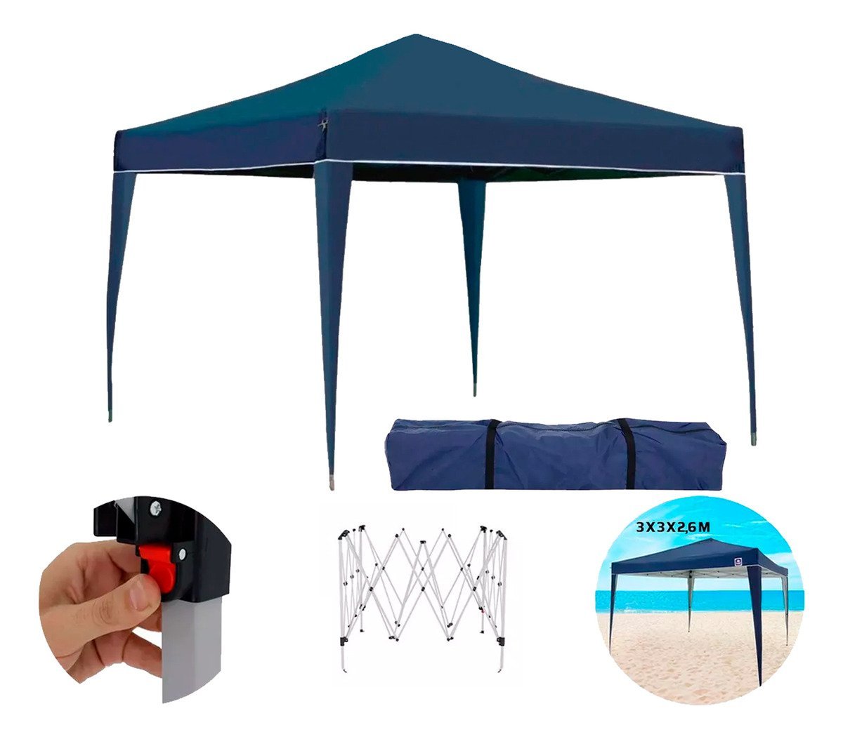 Tenda de Praia Gazebo Desmontável 3x3 Barraca Azul - 1