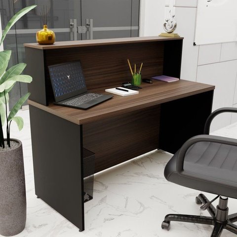 Balcão Atendimento Recepção Consultório 120x60cm Marrom/Nogal