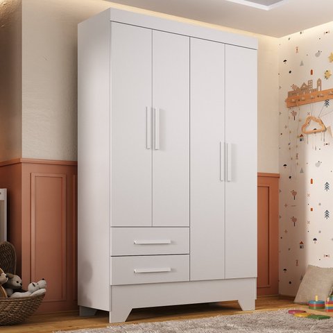 Guarda Roupa Infantil 4 Portas 2 Gavetas Branco Tic Tac Espresso Móveis