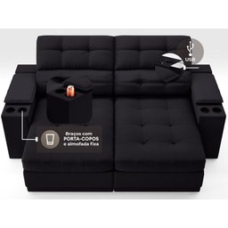 Sofá com Porta Copos e Carregador USB Eureka 1,70m Assento Retrátil e Reclinável Velosuede - 5