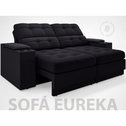 Sofá com Porta Copos e Carregador USB Eureka 1,70m Assento Retrátil e Reclinável Velosuede - 2