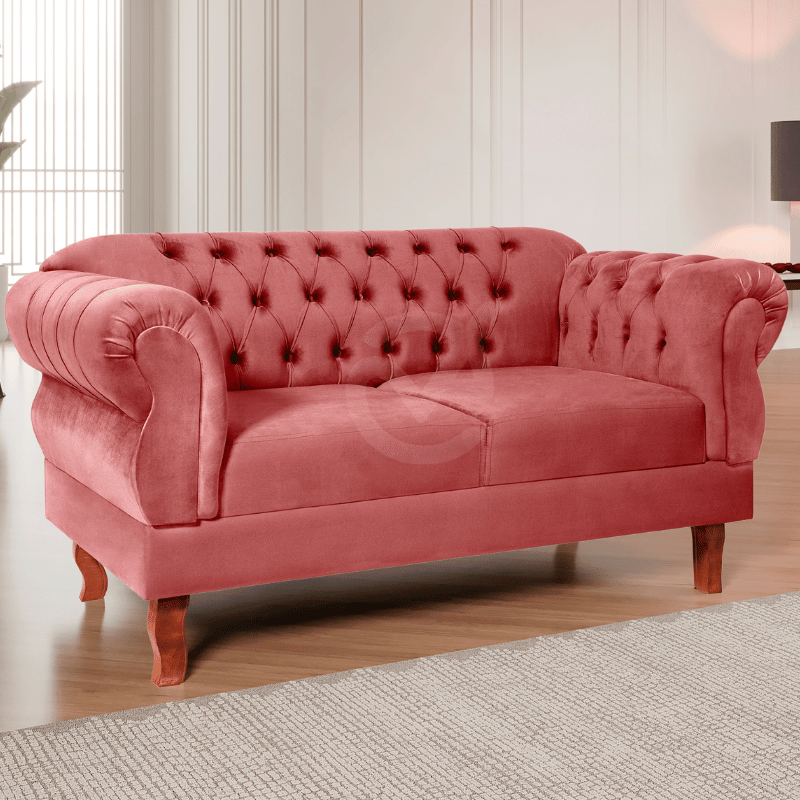 Namoradeira Chesterfield Elisabeth 2 Lugares Via Encanto Veludo Rosa - 2