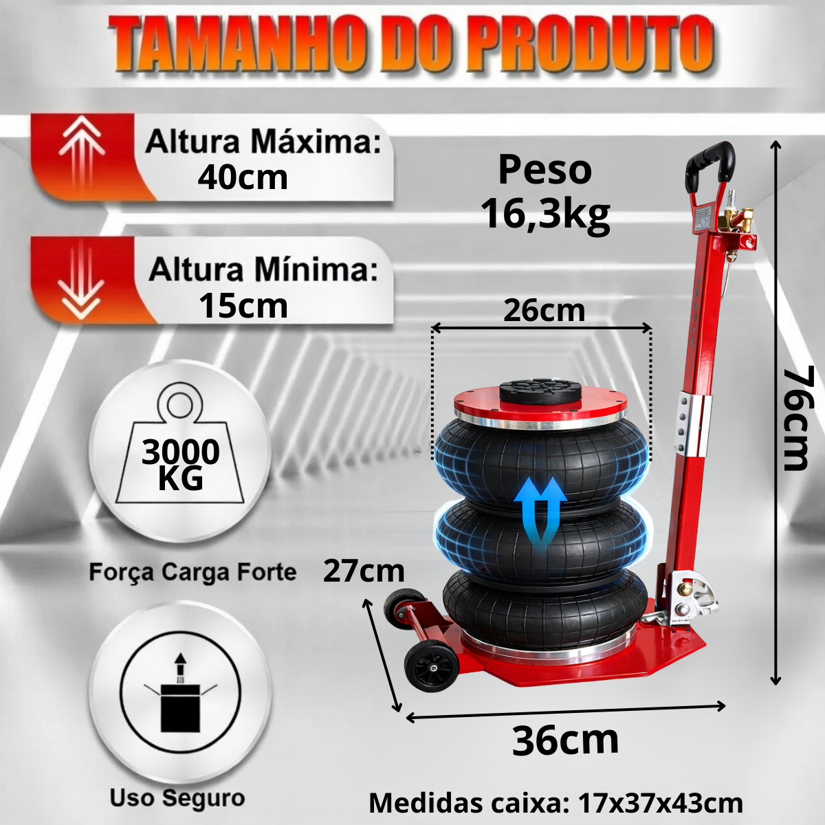 Ver imagem 6 de Macaco Pneumático 3 Toneladas Sanfonado 3 Gomos 5 Segundos Inflável Airbag Automotivo Mp3g