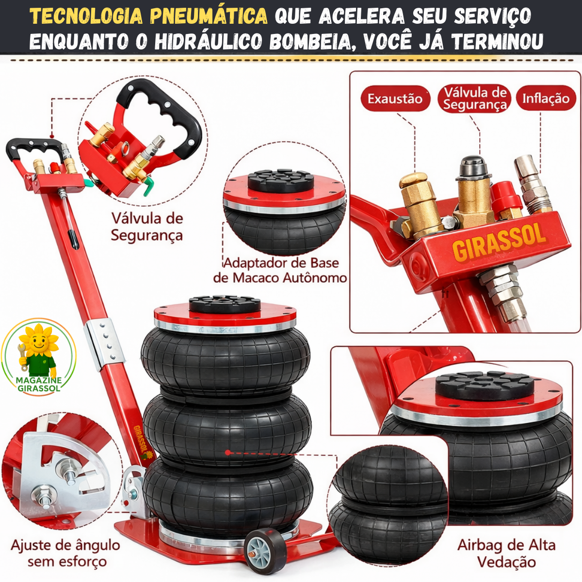 Ver imagem 3 de Macaco Pneumático 3 Toneladas Sanfonado 3 Gomos 5 Segundos Inflável Airbag Automotivo Mp3g