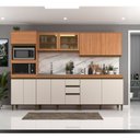 Ver imagem 1 de Cozinha Completa Modulada 5 Peças 11 Portas com Torre Quente e Vidro Reflecta Cecília Marrom/Freijó/Off White