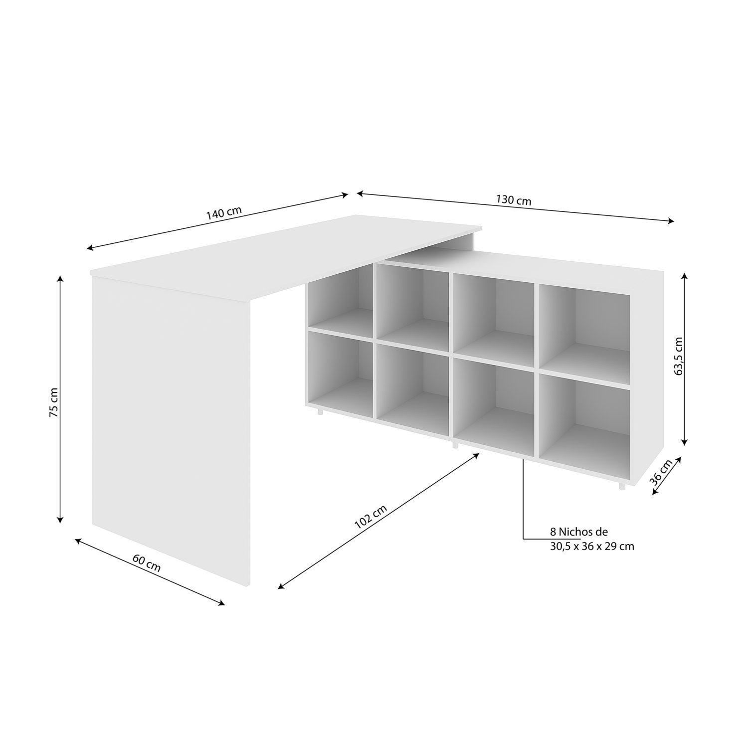 Mesa em L Escrivaninha Kubus com 8 Nichos Yescasa - 3