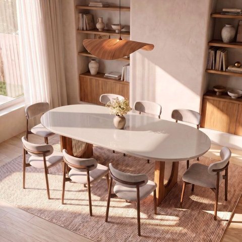 Conjunto de Jantar com Mesa Oval Tali 210cm e 8 Cadeiras Ema CabeCasa MadeiraOriginals Bege