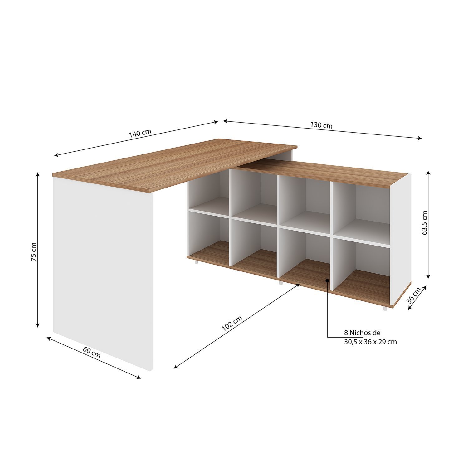 Mesa em L Escrivaninha Kubus com 8 Nichos Yescasa - 3