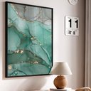 Ver imagem 1 de Quadro Decorativo Abstrato Mármore Verde e Cinza em Moldura Caixa Tacolado Moldura Trad 1cm Branca C