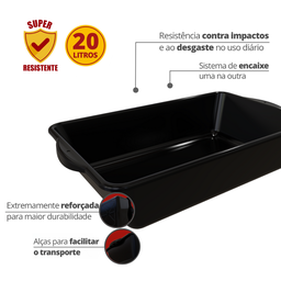 Caixa Super Reforçada Multiuso Capacidade 20 Litros 60,3 X 36,7cm Cor Preta Durín - 2
