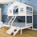 Ver imagem 1 de Beliche Casal/ Solteiro Casinha Dos Sonhos com Kit Escada/ Escorregador Madeira Maciça Branco