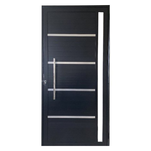 Porta Pivotante com Puxador, Friso e Vidro Alumínio Preto Linha 25:Direita/ 210 x 100