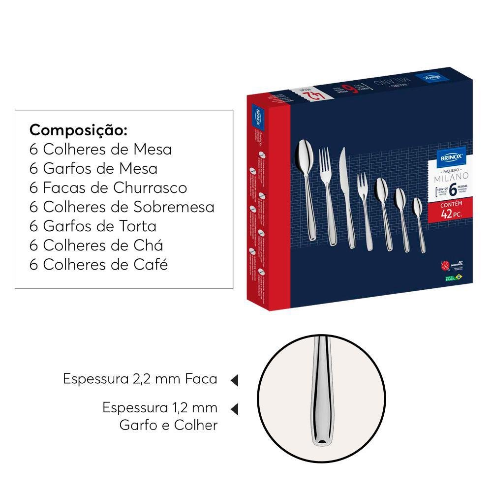 Jogo de Talheres Brinox Faqueiro Milano 42 Peças Inox - 5