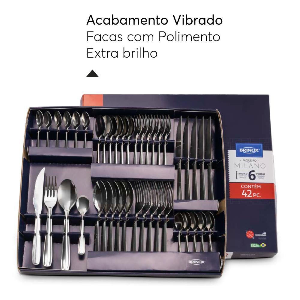 Jogo de Talheres Brinox Faqueiro Milano 42 Peças Inox - 4