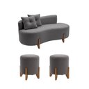 Ver imagem 2 de Conjunto Sofá Curvo Orgânico + 02 Puff Luna Boucle Cinza - Montanaris Decor