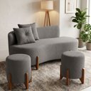 Ver imagem 1 de Conjunto Sofá Curvo Orgânico + 02 Puff Luna Boucle Cinza - Montanaris Decor