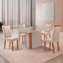 Ver imagem 1 de Mesa de Jantar Isadora 4 Lugares MDF Vidro Cadeiras Lorena Veludo Off White 120cm Moderna