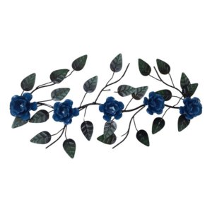 Enfeite de Parede Decorativo Todo de Ferro 5 Rosas:azul