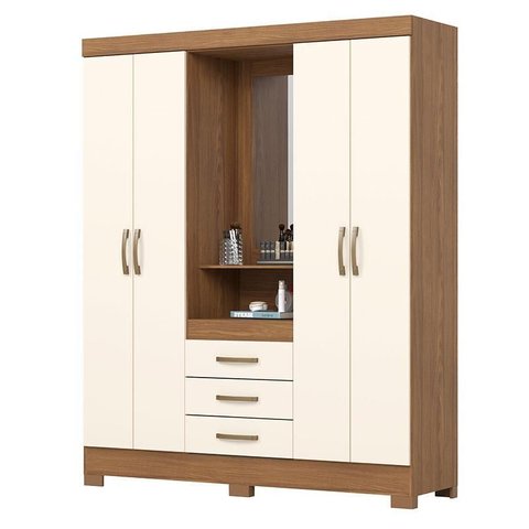 Guarda-roupa 04 Portas e 03 Gavetas Nápole Nature Off White - Henn - Briz