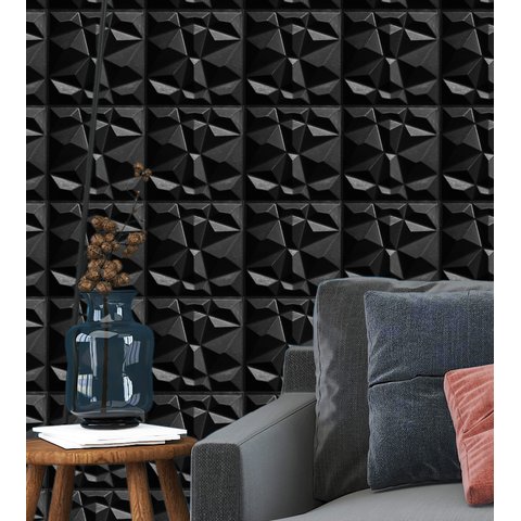 Kit 30 Placas PVC 3d Revestimento De Parede Decorativa Diamante Preto 25 cm