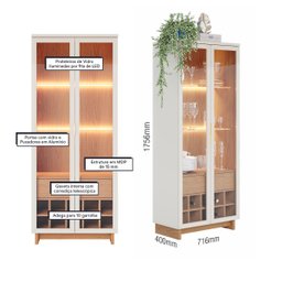 Conjunto para Sala de Jantar Buffet Aparador e Cristaleira com Led Off White Freijó Colibri - 3