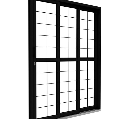 Porta de Aço de Correr Lateral 3 Folhas com Grade Quadrada 213x150 Riobras Aço Pronto