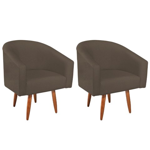 Kit 02 Poltronas Decorativas Sala de Estar Recepção Luiza Pés Palito Suede - Doce Sonho Móveis KIT 2