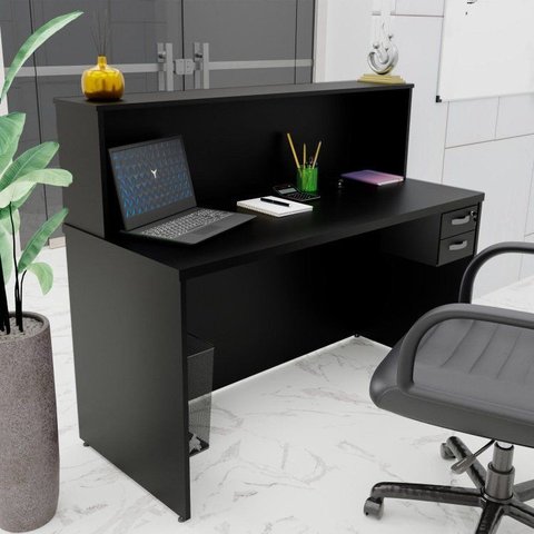 Balcão Atendimento Recepção Consultório com Gaveta 120x60cm Preto