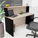 Ver imagem 1 de Balcão Atendimento Recepção Consultório com Gaveta 120x60cm Bege/Carvalho