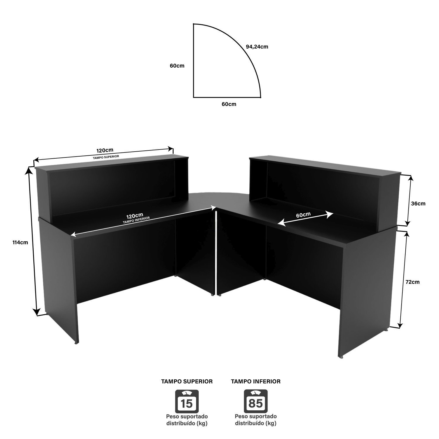 Balcão Atendimento De Canto Em L Recepção Consultório 120x60cm - 5