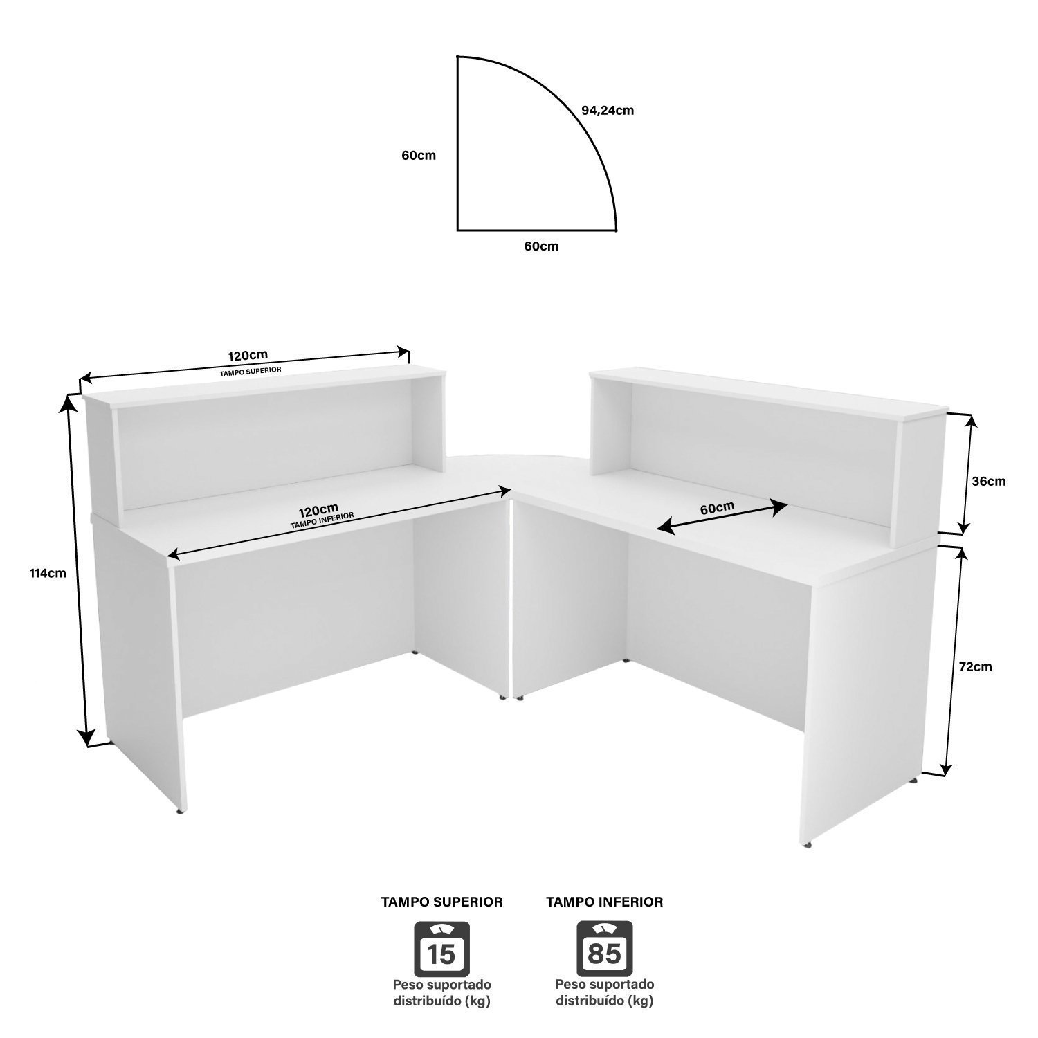 Balcão Atendimento De Canto Em L Recepção Consultório 120x60cm - 5