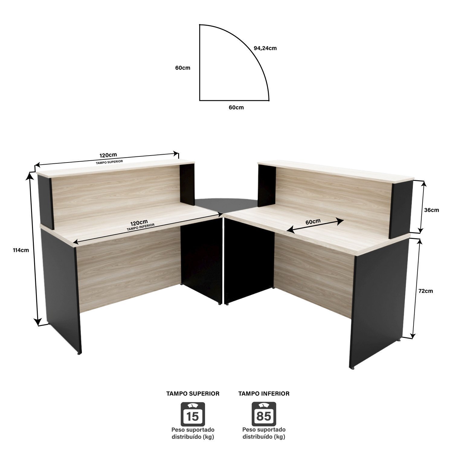 Balcão Atendimento De Canto Em L Recepção Consultório 120x60cm - 5